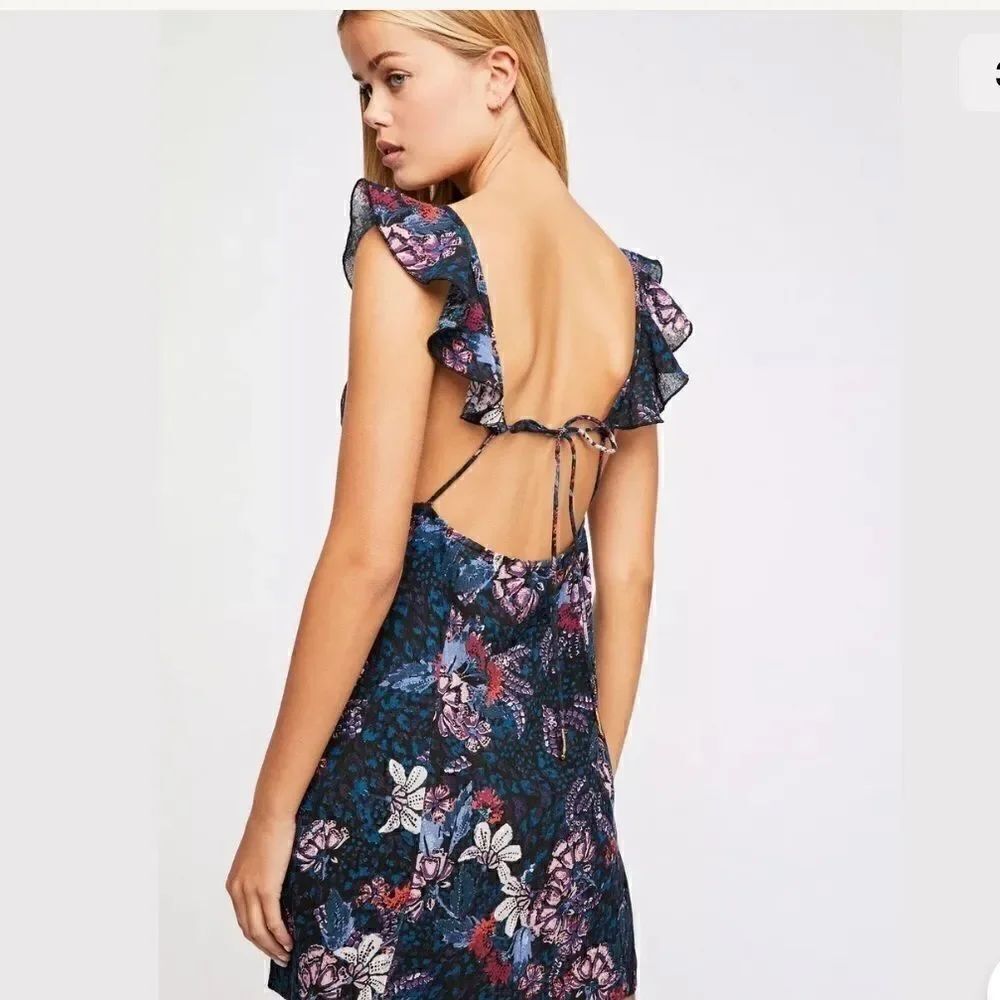 FREE PEOPLE JOSIE DEEP V FLORAL ANIMAL MINI DRESS - Picture 3 of 4